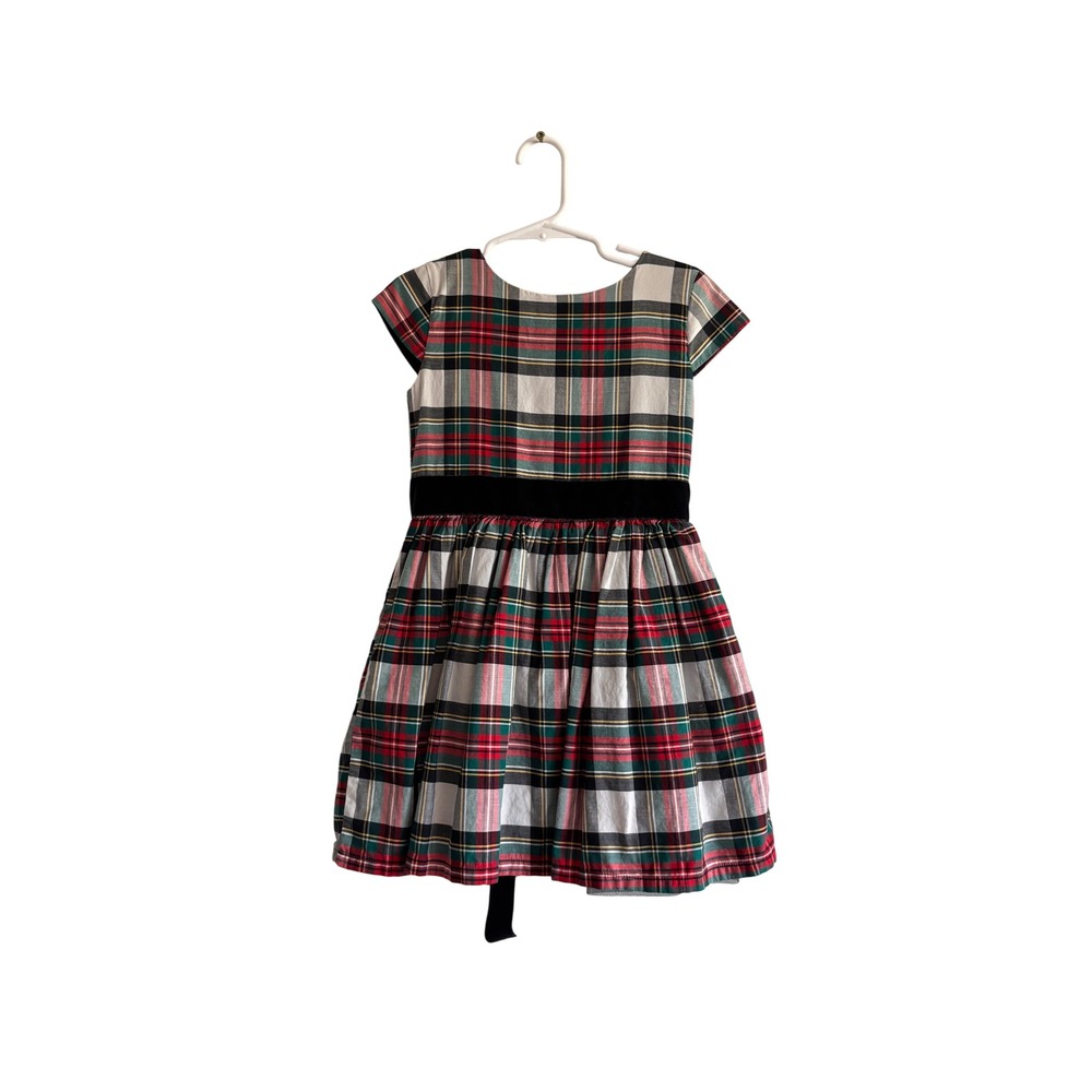 Carters Girls Size 4 Red Green Plaid Holiday Dress Velvet Trim Button Back